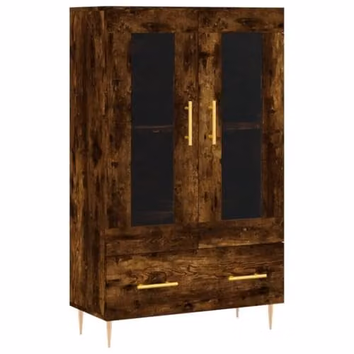 vidaXL Modern Highboard in Smoked Oak with Glass Doors, W/D/H: 69.5 x 31 x 115 cm – 1