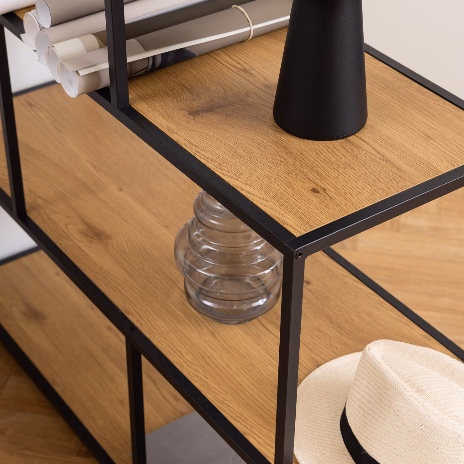 Furniture To Go Seaford Bookcase with 4 Shelves in Black and Oak – 3