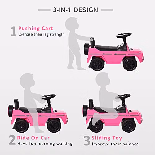 HOMCOM Mercedes 3 in 1 Kids Ride On Car with Slide and Light and Sound Effects, Pink, W/D/H: 41.5 x 28.5 x 28.5 cm – 4