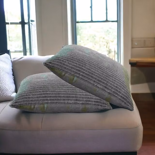 Artisan Furniture Ribbed Green Cotton Cushion Set of 2