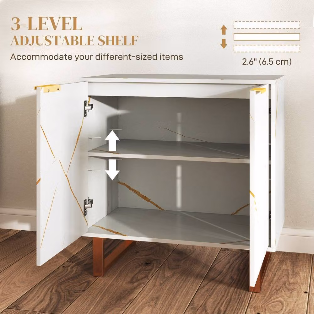 ERGOVEXA Elegant Glossy White and Gold Storage Sideboard – 3