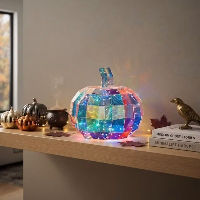 Garden Greatness Iridescent Light Up Autumn Pumpkin in Multicolour Glass