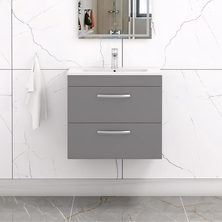 Royal Bathrooms Turin 600mm Wall Hung Vanity Unit in Indigo Grey Gloss with 2 Drawers