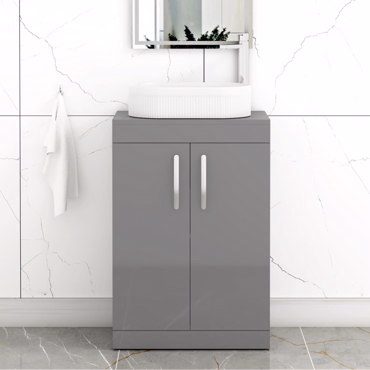 Royal Bathrooms Turin 800mm Floor Standing 2 Door Vanity Unit with Countertop Basin in Indigo Grey Gloss