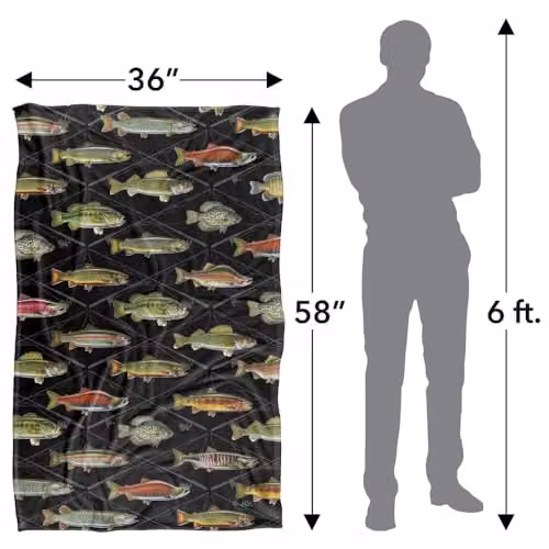 JQ Licensing Fish and Crossed Fishing Rods Pattern Super Soft Fleece Throw Blanket, Multicolour, W: 91 cm, D: 147 cm – 4