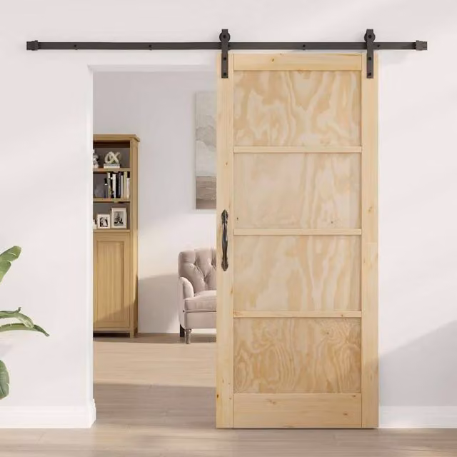 Berkfield Home Sliding Door with Hardware Set in Beige Solid Wood Pine, W: 86 cm, H: 198.5 cm
