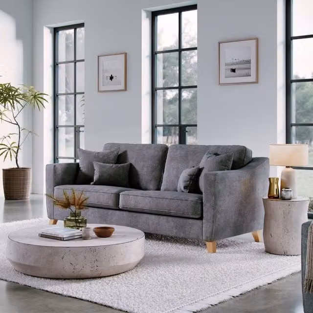 The Great Sofa Company Jackson 4 Seater Grey Chenille Upholstered Sofa with Scatter Cushions