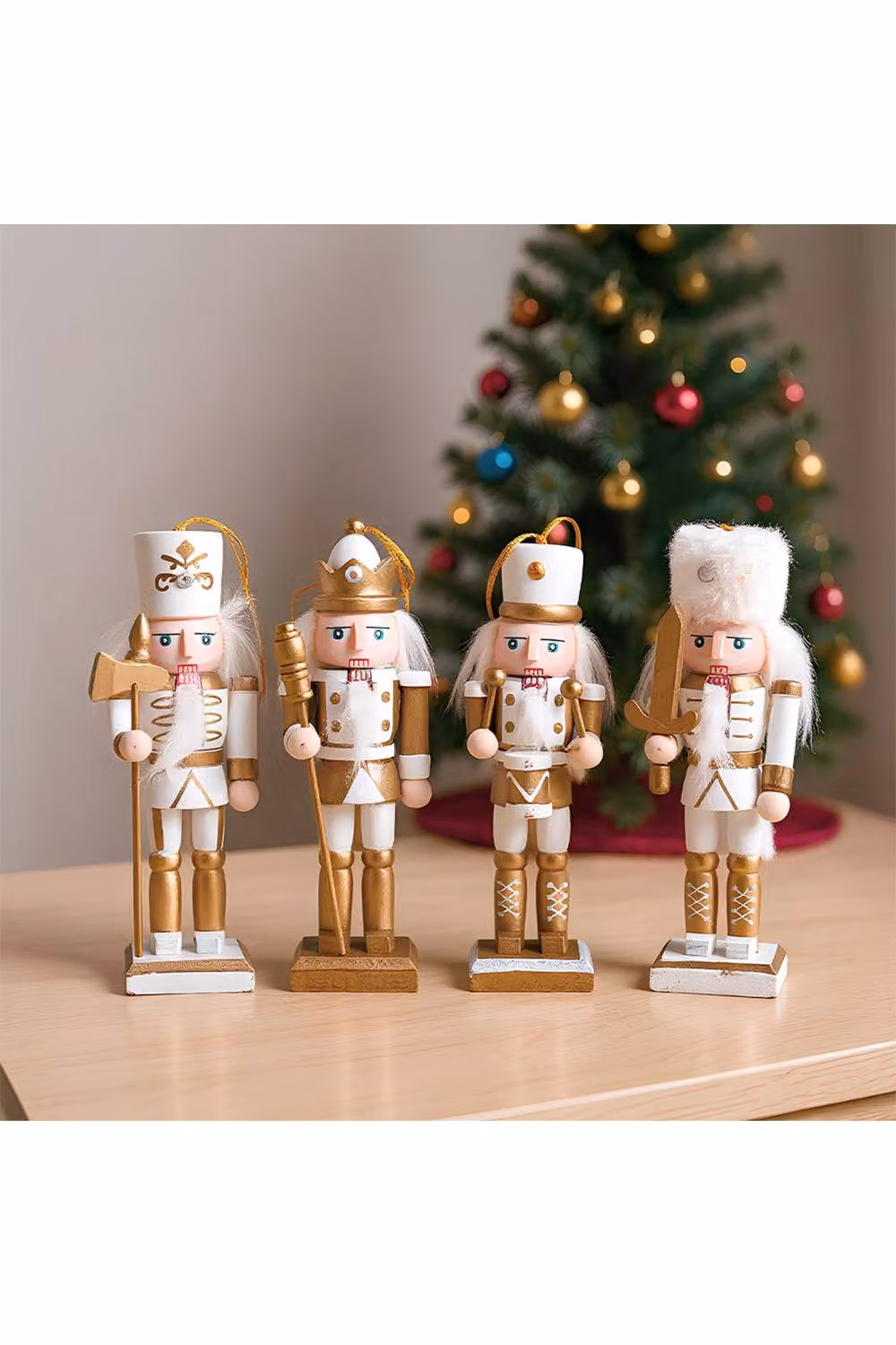 Living and Home 4-Piece Gold and White Wooden Christmas Nutcracker Figurine Decoration Set – 2