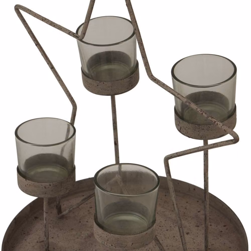 Lemon Pavilion Furniture and Decor Rustic Metal Star with Four Glass Votives in Bronze, W: 28 cm, D: 22 cm, H: 38 cm – 2