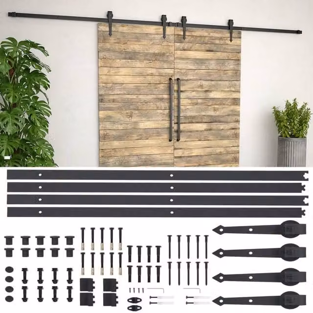 Berkfield Home Sliding Door Hardware Kit in Black Steel, 2 x 183 cm – 1