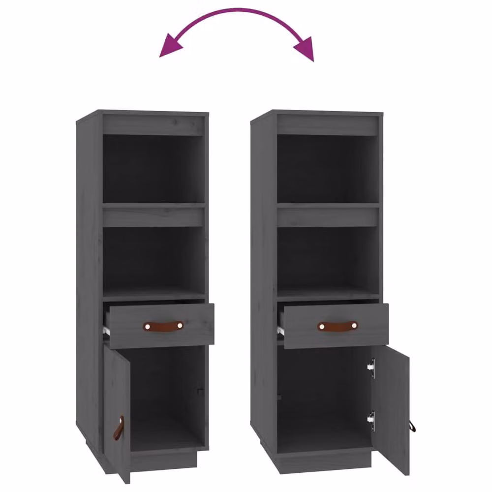 Berkfield Home Grey Solid Wood Pine Highboard with Hinged Doors and Internal Shelves, W/D/H: 34 x 40 x 108.5 cm – 3
