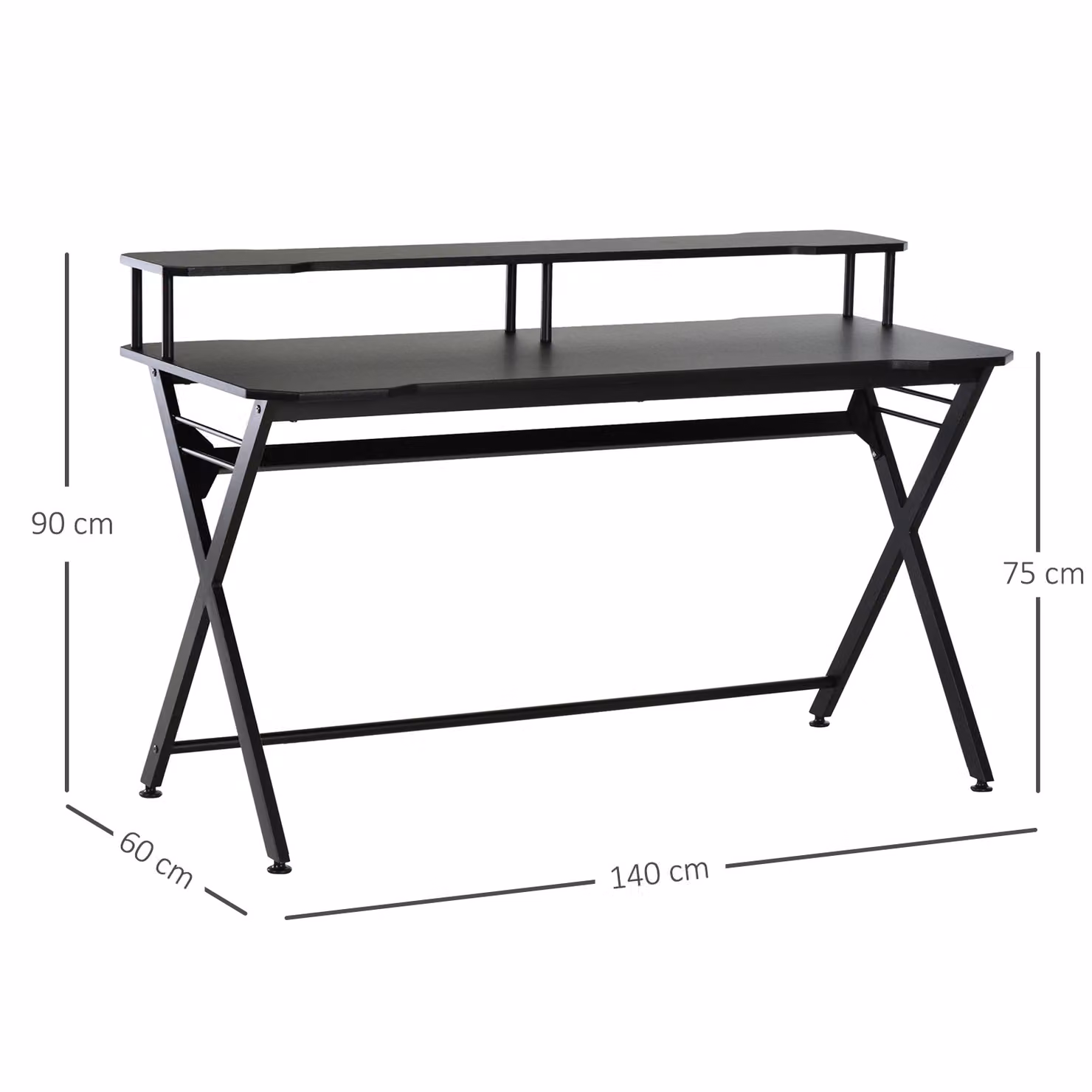 HOMCOM Black Gaming Computer Desk with Curved Front and Headphone Hook for Home Office Use – 3