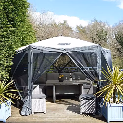 Maypole Grey 6 Sided Pop-Up Screenhouse Water Resistant Gazebo with Mesh Side Walls and UPF 50+ Protection – 4