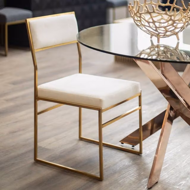 Orsina Modern White Velvet Dining Chair with Gold Metal Frame, W/D/H: 48 x 48 x 85 cm – 2