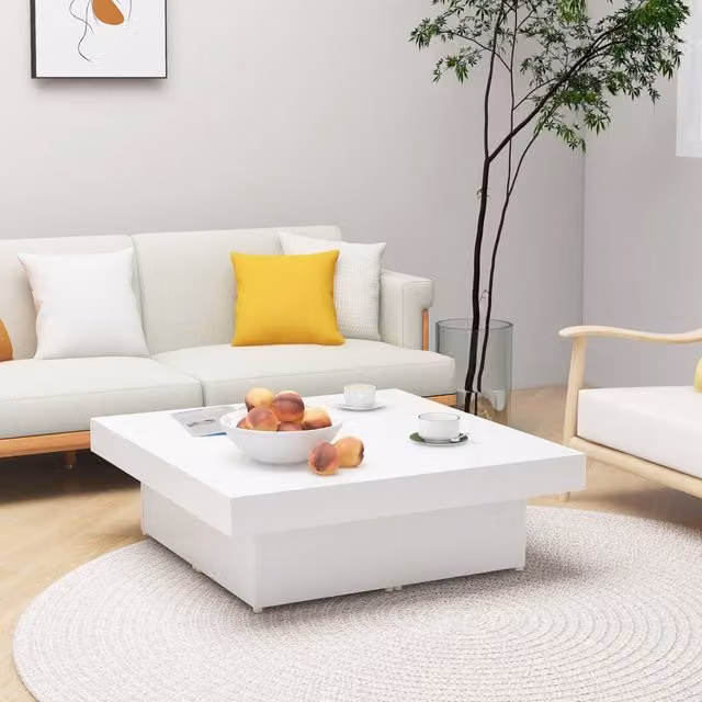 Berkfield Home Modern Square Coffee Table in White, W/D/H: 90 x 90 x 28 cm
