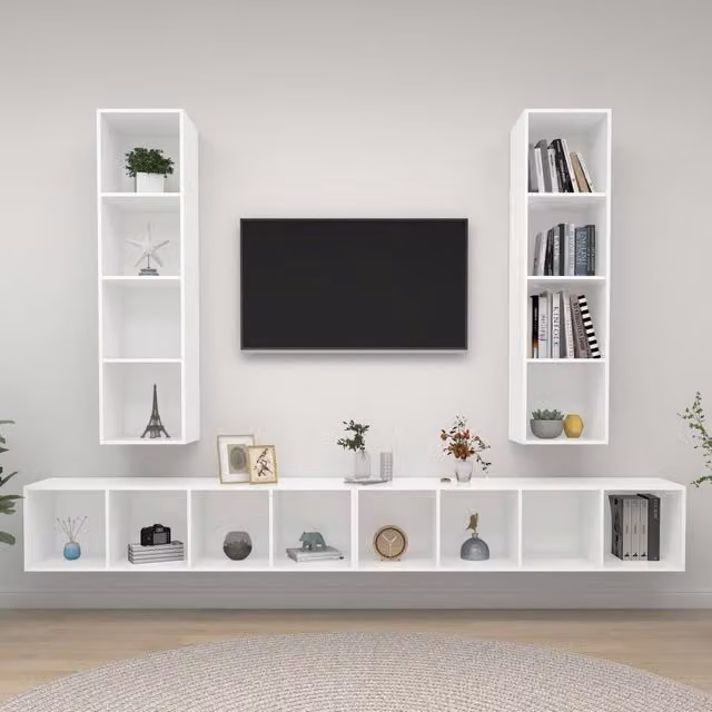 Berkfield Home 4-Piece Wall-Mounted White MDF TV Cabinet Set for Your Living Room