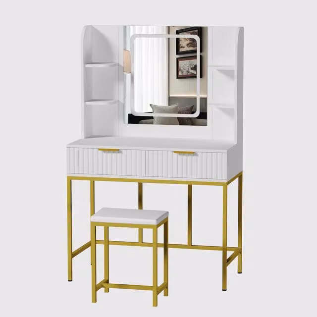 Kosy Koala Annabelle Dressing Table Set with LED Mirror in White and Gold