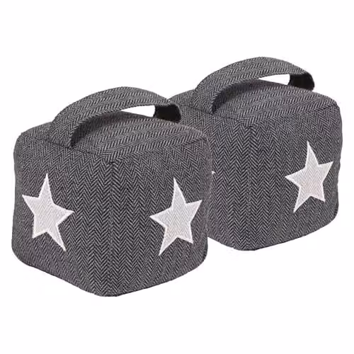 Nicola Spring Grey Herringbone Fabric Star Door Stops, Pack of 2 – 1