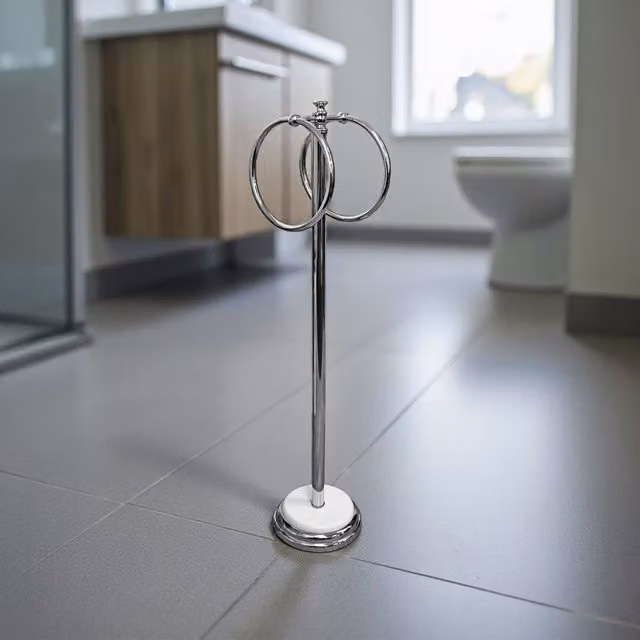 Showerdrape Opera Freestanding Double Towel Ring in White and Silver – 1