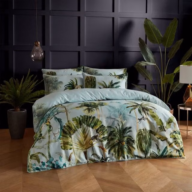 Make it a Home Reversible Floral Forsteriana Palms Duvet Cover Set in Blue and Turquoise, 90 x 200 cm