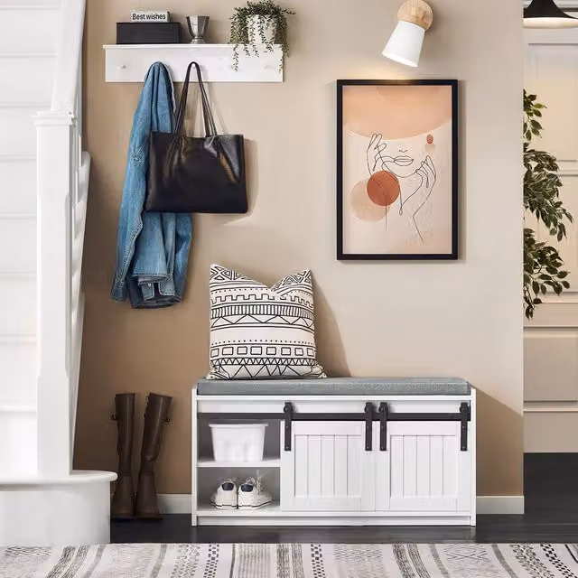 SoBuy Rustic Shoe Rack with Seat in White, Black or Grey