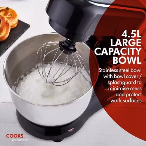 Cooks Professional Stand Mixer 1000W with 8 Speeds, Pulse Function and 4.5L Stainless Steel Mixing Bowl in Black and Gold – 6