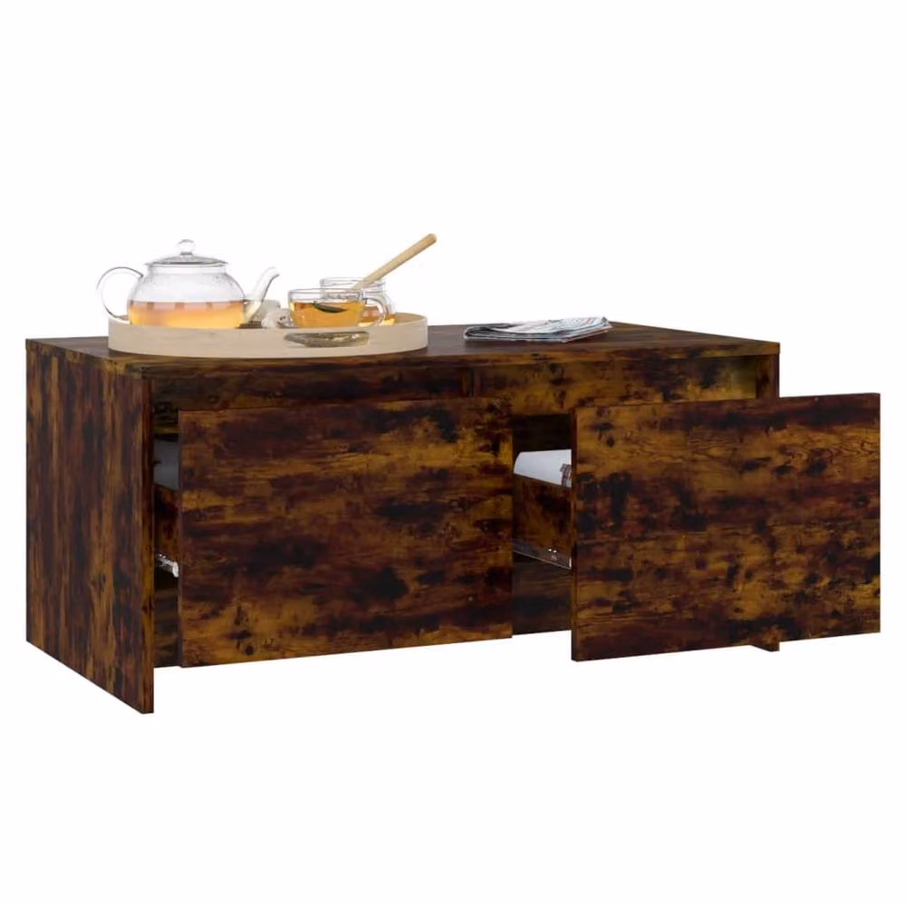 Berkfield Home Modern Rectangular Coffee Table in Smoked Oak Brown, W/D/H: 90 x 50 x 41.5 cm – 2