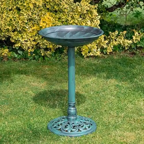 Samuel ALEXANDER Grey Resin Garden Bird Table and Bird Bath with Planter, H 63 cm x W 40 cm x D 40 cm