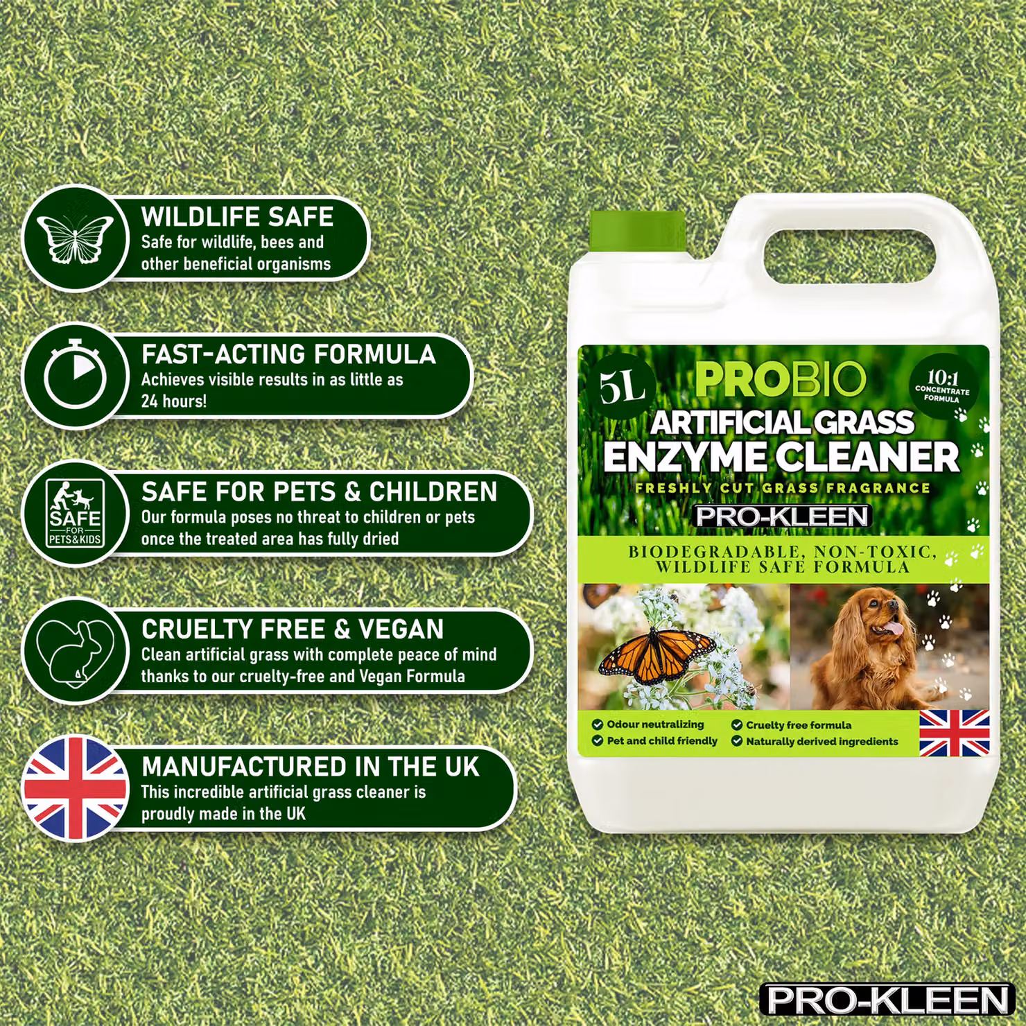 ProKleen ProBio Artificial Grass Cleaner Probiotic Based Deodoriser and Odour Eliminator, Fresh Cut Grass Fragrance, 5 l – 2