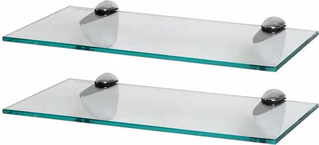 Harbour Housewares Floating Glass Wall Mounted Shelf, Transparent with Chrome Finish, Width: 40 cm