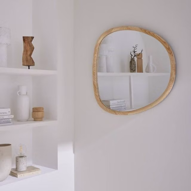 Sweekeek Oval Wooden Wall Mirror in Beige, W: 75 cm, H: 70 cm