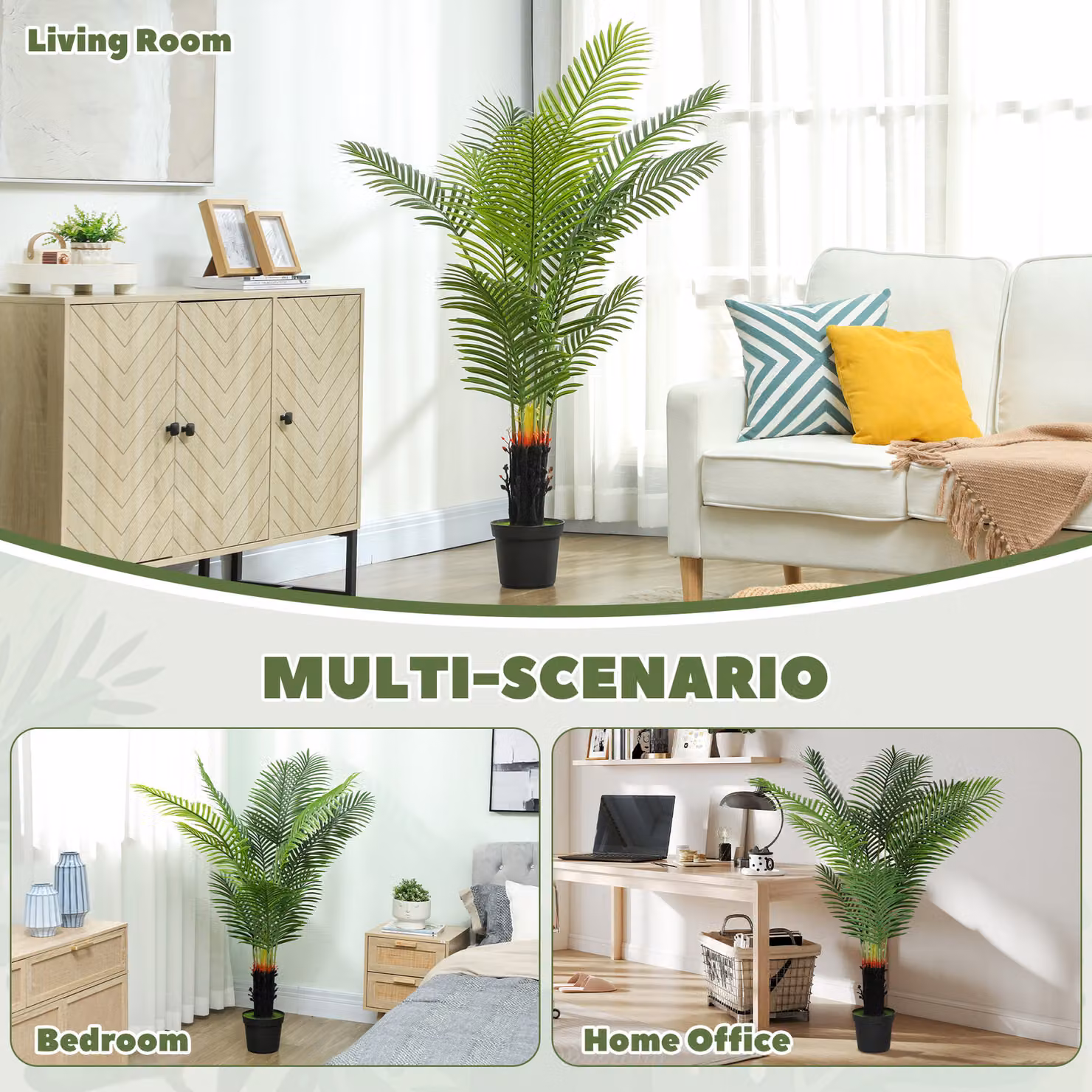 HOMCOM 150cm Artificial Areca Palm Tree in Green with Plastic Pot – 4