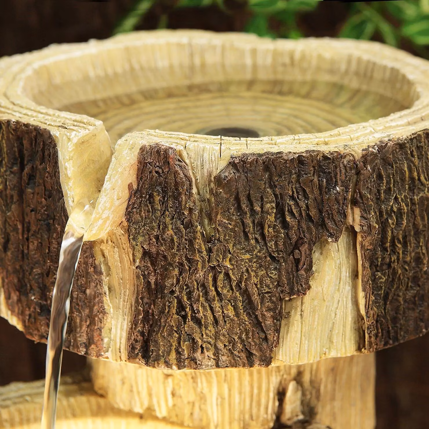 Primrose Log Cascading 3 Tier Water Feature with Lights in Natural Brown, Height: 75 cm – 4