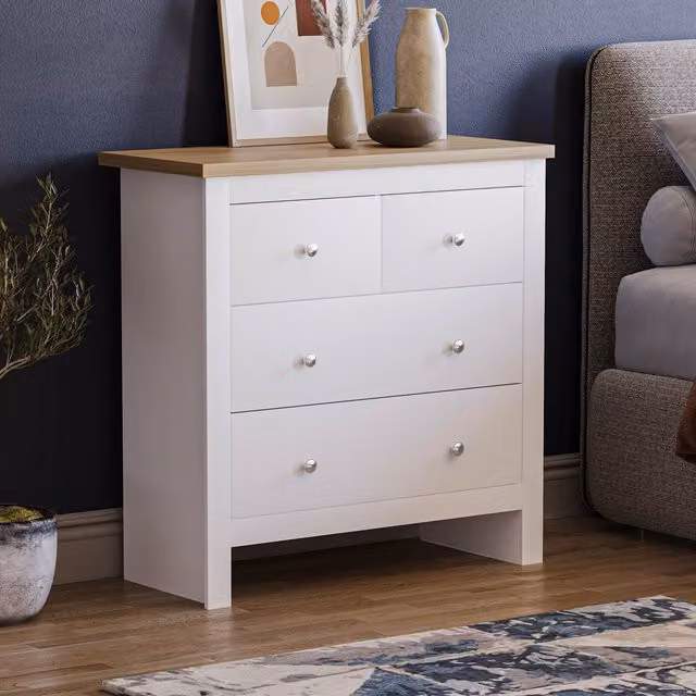 Vida Designs Arlington 4 Drawer Chest in White and Silver
