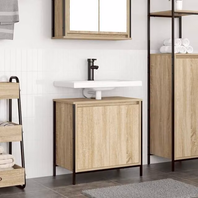 Berkfield Home Modern Freestanding Bathroom Basin Cabinet in Sonoma Oak Brown, W: 60 cm, D: 34.5 cm, H: 60 cm