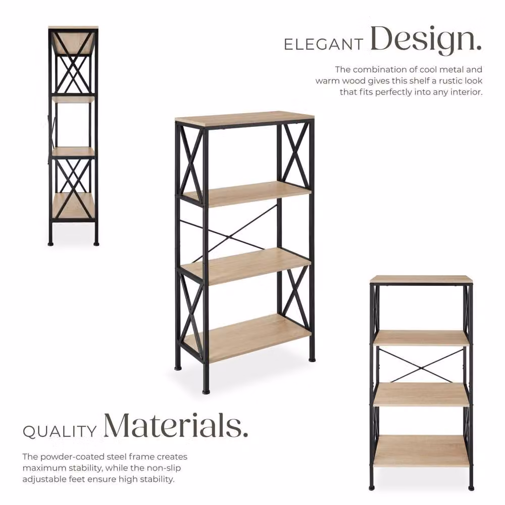 tectake Barry Standing Shelf with 4 Tiers in Light Brown and Black – 3