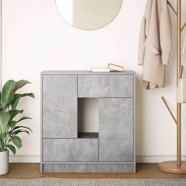 Berkfield Home Modern Sideboard with Drawers and Doors in Matt Concrete Grey, W/D/H: 70.5 x 34 x 74.5 cm