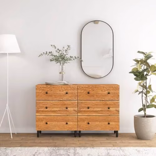 vidaXL Set of 2 Acacia Wood Side Cabinets, Brown, W: 60 cm, D: 33 cm, H: 75 cm – 4