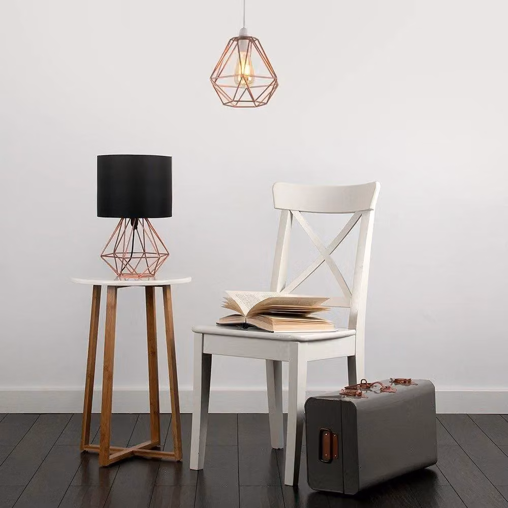 MiniSun Pair of Modern Copper Metal Basket Cage Table Lamps with Black Fabric Shades – 7
