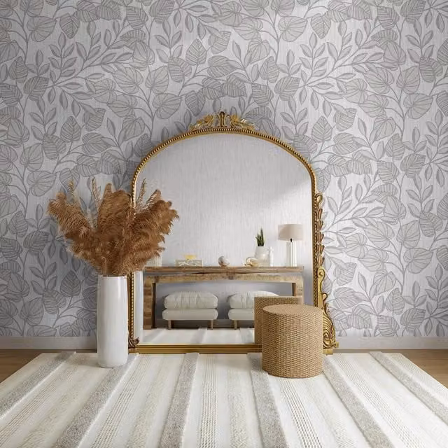 Superfresco Linden Leaf Trail Botanical Floral Wallpaper in Brown and Grey
