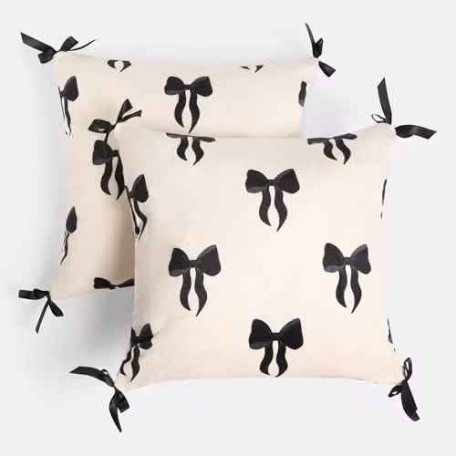 OHS 2 Pack Bow Print Matte Velvet Cushion Covers in Black and White, W/D/H: 45 x 45 x 45 cm – 1