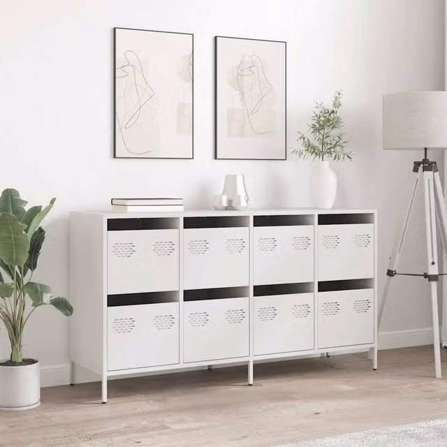 Berkfield Home White Matt Metal Sideboard W/D/H: 135 x 39 x 73.5 cm – 1