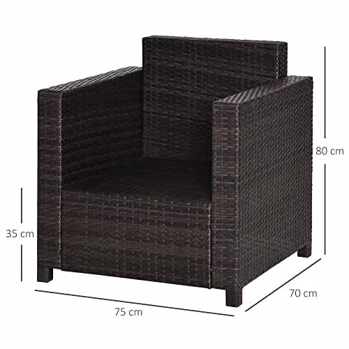 Outsunny Brown Rattan Garden Armchair with Cushions – 4