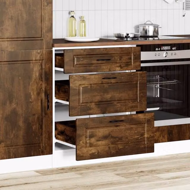 Berkfield Home Porto Kitchen Base Cabinet in Smoked Oak Brown, W/D/H: 60.0 x 46.0 x 81.5 cm