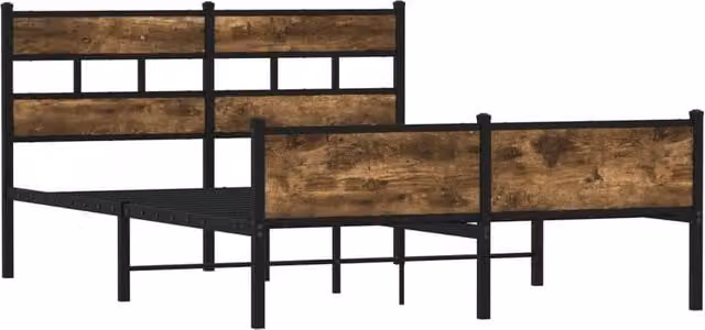 Berkfield Home Elegant Bed Frame in Smoked Oak and Brown, W/D/H: 140 x 200 x 91.5 cm