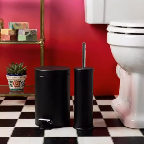 Harbour Housewares Pack of 2 Round Stainless Steel Pedal Bins, 3L, Black – 6