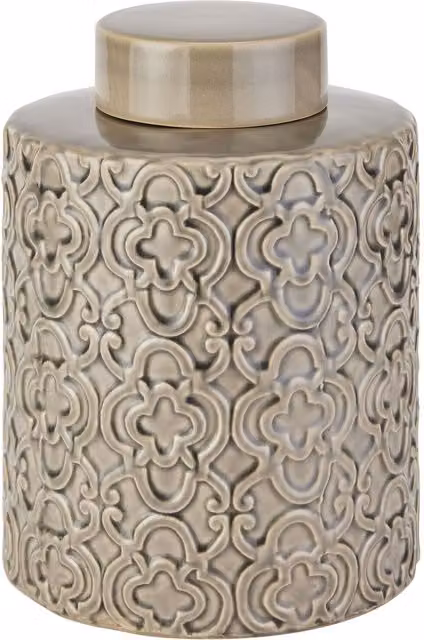 KDMK Stephen Collection Large Grey Marrakesh Ceramic Tabletop Urn with Silver Geometric Moroccan Design