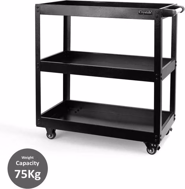 EONLION 3 Tier Metal Tool Storage Garage Workshop Trolley in Black