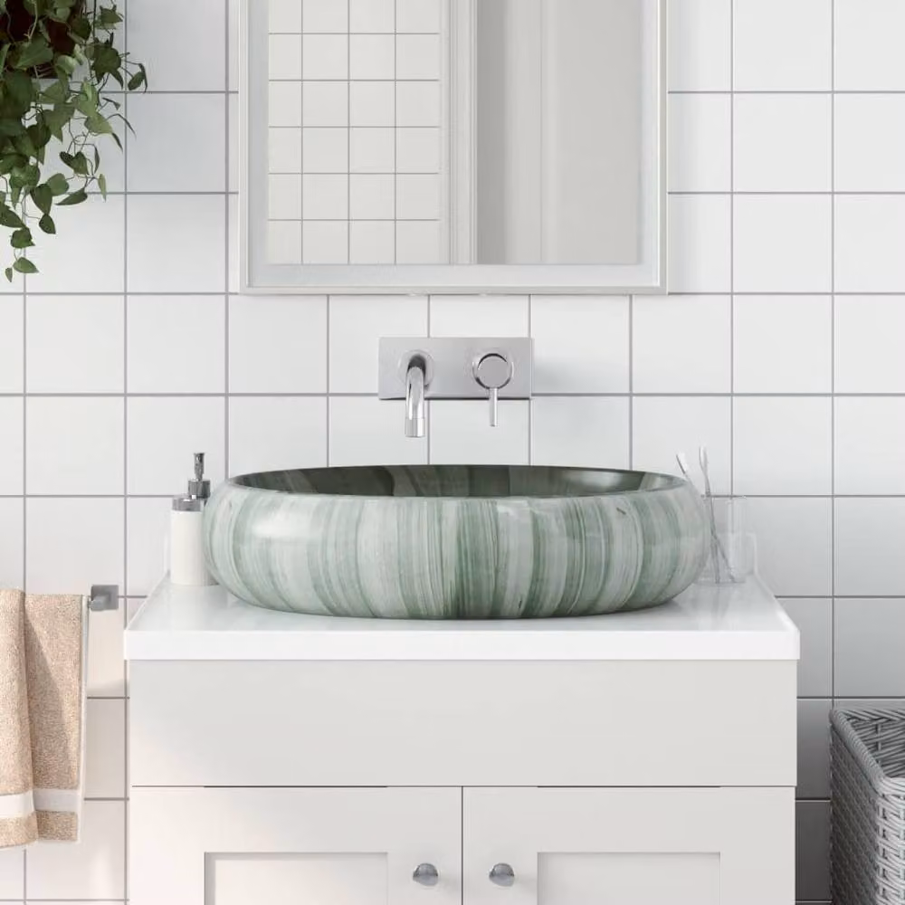 Berkfield Home Green Oval Ceramic Countertop Basin W/D/H: 59 x 40 x 15 cm – 2
