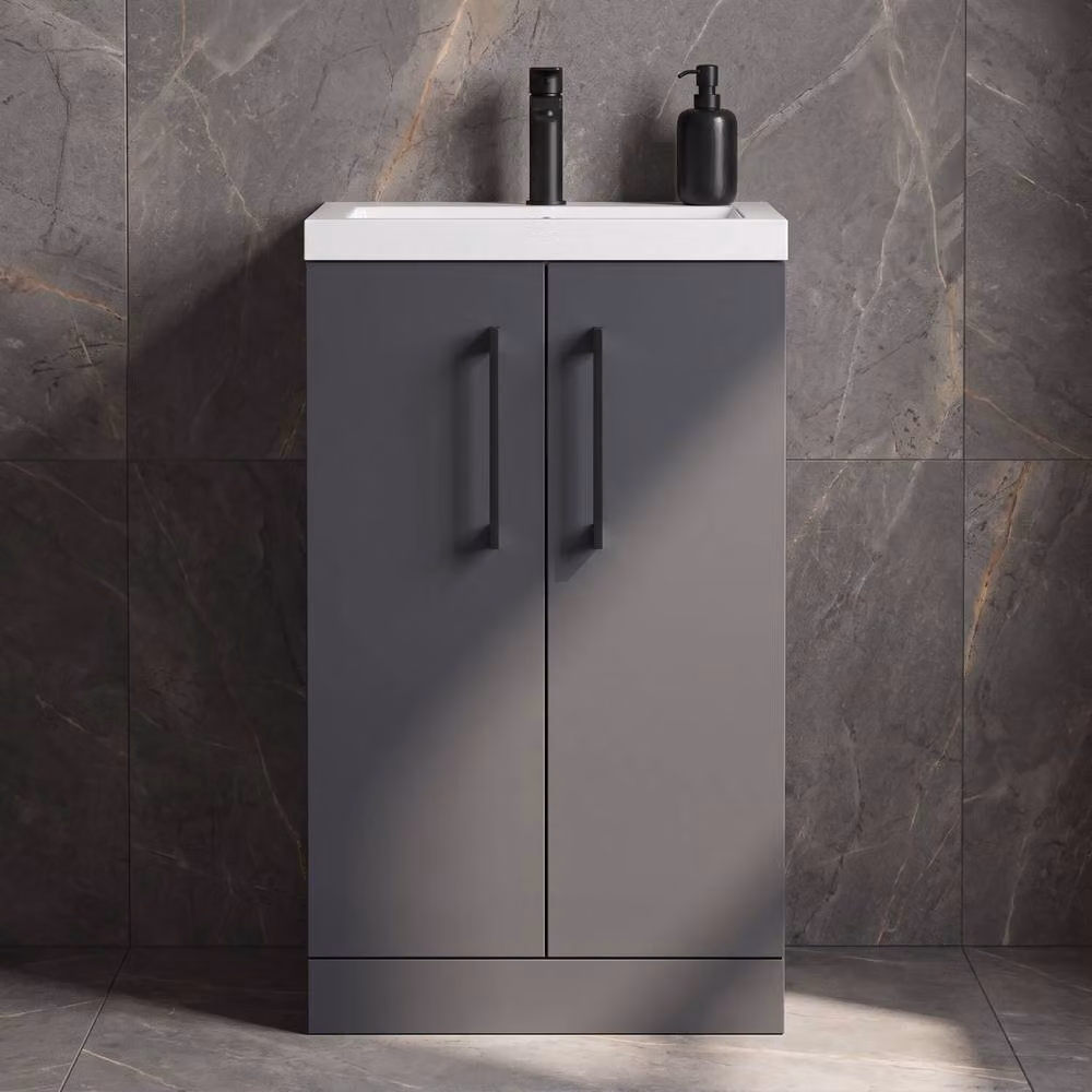 Balterley Freestanding Bathroom Vanity Unit with Basin and Soft Close Doors, Dark Grey and Black, W/D/H: 51 x 36 x 84 cm – 3